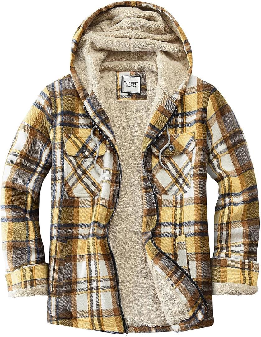 Women's Full Zip Fleece Flannel Jacket Plaid Sherpa Lined Jacket for Women (Medium, Yellow)
