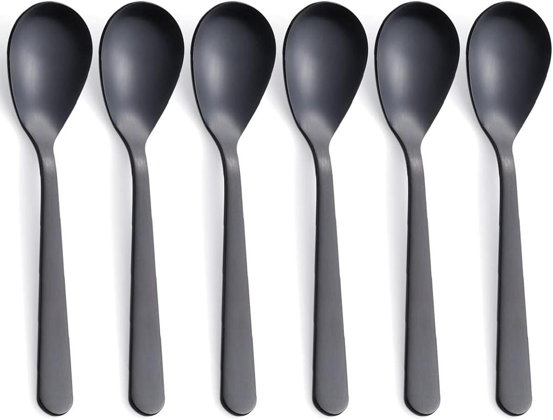 Matte Black Demitasse Espresso Coffee Spoons, Stainless Steel Satin Finish, Mini Teaspoons, Sugar Spoons, 4.7-inch, Set of 6