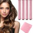 Heatless Curls Overnight with Satin Head Scarf, Velvet Hair Rollers for Blowout Look, No Heat Curling Rod for Long Thick Hair, Soft Sleep In Flexi Rods (Pink)