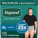 Depend Fresh Protection Adult Incontinence Underwear for Men, Disposable, Maximum, Extra-Large, Grey, 15 Count, Packaging May Vary