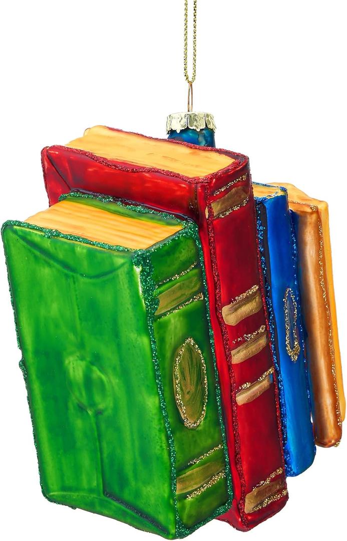 Joiedomi Christmas Book Glass Blown Mini Ornament, Small Funny Mini Ornaments for Christmas Tree Decorations, Book Stack Decorations for Xmas Gift Holiday Party Favor Party Supplies Indoor