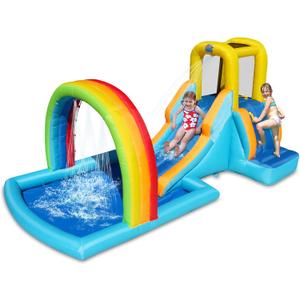 Action Air Inflatable Water Slide, Bounce House with Slide for Wet and Dry, Kids Backyard Waterpark for Summer Fun, Rainbow Splash Pool for Age 3-8, Love for Kids, 157x79x71 inches