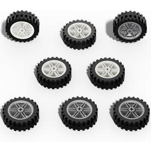 Large Size Wheels and Tires Building Kit, 30mm Diameter Wheels and 43mm Diameter Tire, Compatible with Lego Wheels and Axles, 16 Pcs Car Parts Bulk Bricks Education Construction Toys