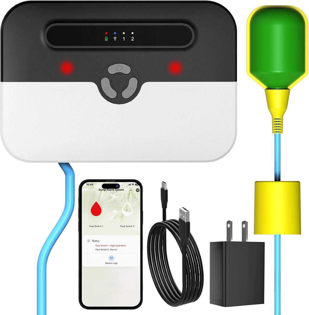 Sump Pump Alarm,Smart WiFi High/Low Water Level Alarm with Backup Battery, Free App Notifications, IP65Waterproof, 110dB Siren & Strobe Light, Ideal for Basement, Septic Tank, Water Tank, Sump Pit