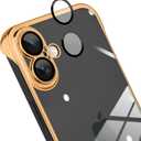 Phone Case, Compatible with iPhone 17, Transparent Electroplated Golden Phone Case, Frameless Design, with Camera Lens Protection.