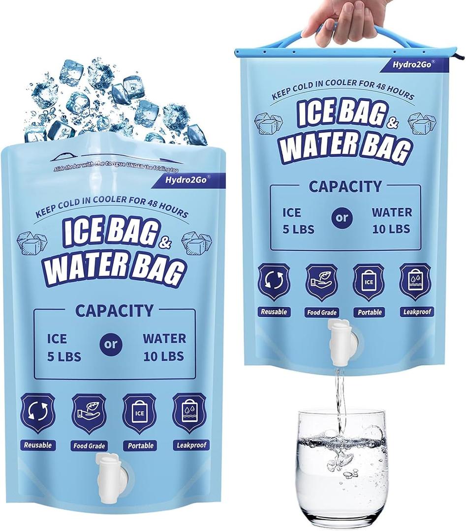 Hydro2Go Reusable Large Leakproof Ice Bags - Extra Large Capacity - Instant Cooler - Long Lasting - Ideal for Camping, Fishing, Picnic, Hiking, Beach
