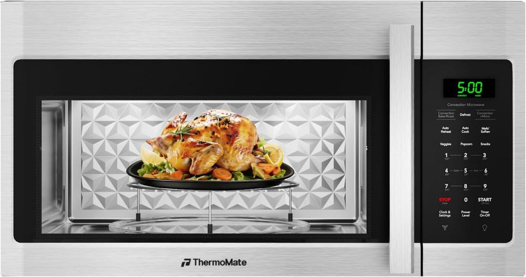 ThermoMate 30" Over-the-Range Convection Microwave Oven Combo, 2-in-1 Over the Stove Microwave & Oven, 1.5 Cu.Ft, One-Touch Cook, 300 CFM Exhaust Vent & LED Light for Kitchen & RV