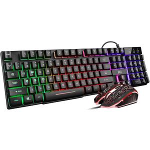 Rii Keyboard and Mouse Set, Rainbow LED Backlit Multimedia PC Keyboard, Colorful Breathing Backlit Gaming Mouse for Work or Play