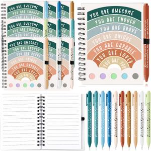 Janlaugh 20 Pcs Mental Health Gifts for Women Men Self Care Items Bulk Include 10 Mental Health Notebooks with Sticky Note 10 Positive Pens Affirmation Journals Wellness Gifts for Coworker Student