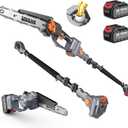 TaskStar 2-in-1 Pole Saw for Tree Trimming, 8-Inch Cordless Brushless Chainsaw with Adjustable Extension Pole, 24.0Ah Rechargeable Batteries & Charger, Auto Oiling, 15 Ft Max Reach