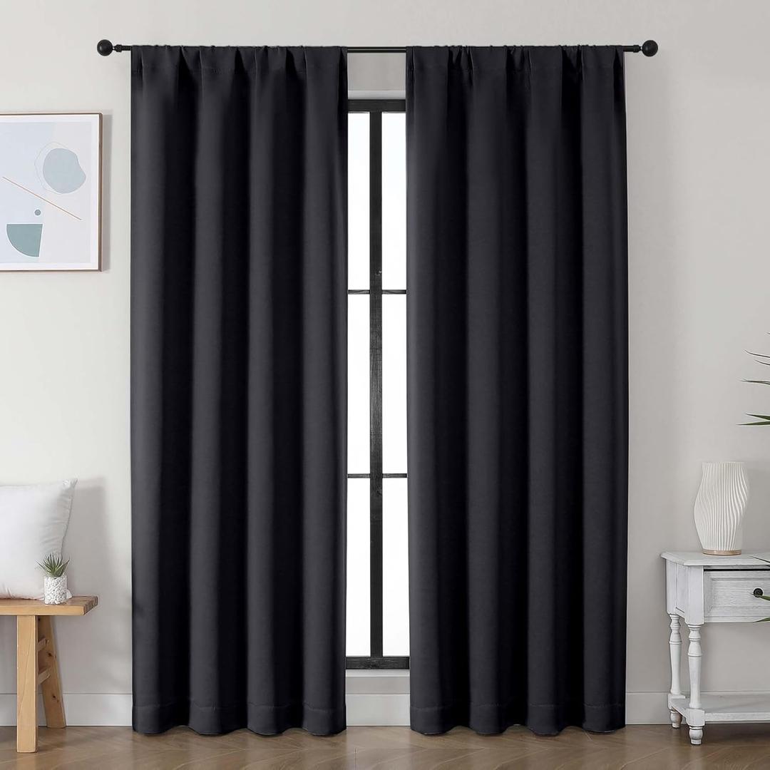 Simplebrand Ava Black Blackout Curtains for Bedroom, 78 Inch Length, 2 Panels Set, Privacy Thermal Insulated Rod Pocket Window Curtains for Patio, French Door, W40 x L78 Inch