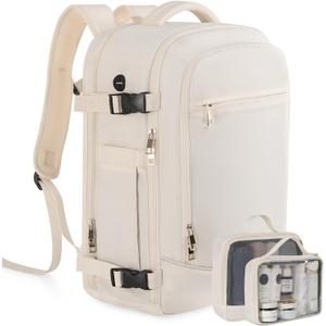 Rinlist Large Travel Backpack for Men Women, TSA Friendly Airline-approved Carry on Backpack, 40L Casual Daypack Weekender Backpack Personal Item Size, Beige