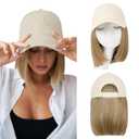 FORCUTEU Hat Wigs for Women Baseball Cap with Hair Extensions Short Straight Bob Hairstyle Caps with Hair Attached Adjustable Baseball Cap Wig for Daily Party(12inch Brown Mixed Blonde) (S-27/613)