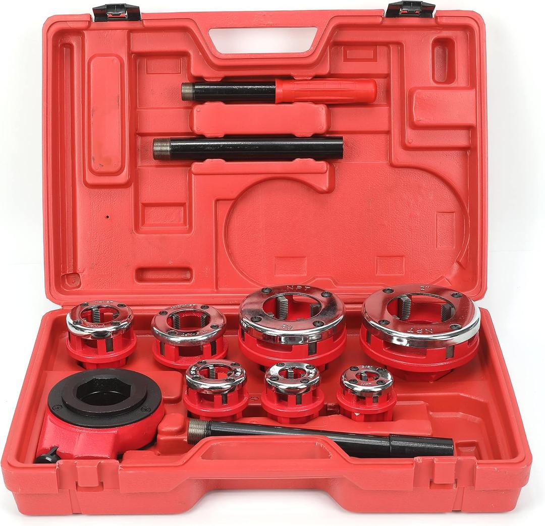 HFS(R Ratchet Pipe Threader Kit Ratcheting Pipe Threading Tool Set (7 dies 3/8", 1/2", 3/4",1", 1-1/4", 1-1/2", and 2")