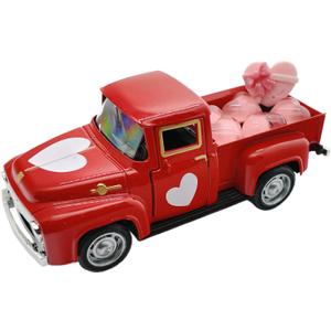 Pickup Truck Model Openable Doors Love Heart Design Vintage Car Figurine for Mother's Day Valentine's Day Decor& Present (Red, One Size)