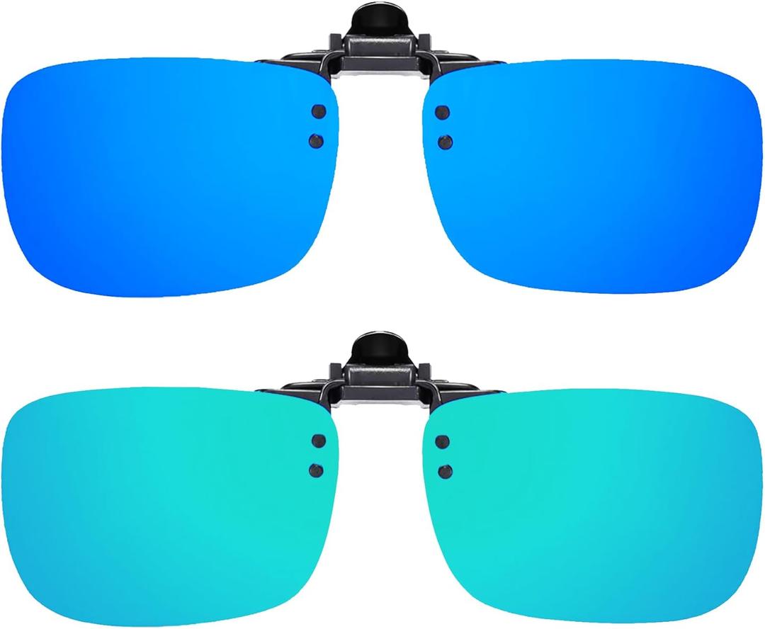 Polarized Flip up Clip-on Sunglasses 2 Pack Anti-Glare UV400 Lens for Fishing Driving over Prescription Glasses