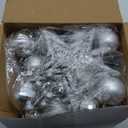 Sratte 94 Pcs Christmas Tree Decorations Set, Christmas Tree Ball Ornaments Glitter Poinsettia Flowers Decorations Glitter Berries Stems for Xmas Holiday Wedding(Silver)