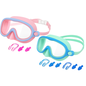Rantizon Swim Goggles 2 Pack, Wide View Anti Fog&UV Swimming Goggles for Audlt, No Leaking Summer Gifts for Men Women Kid (Pink & Light Blue)