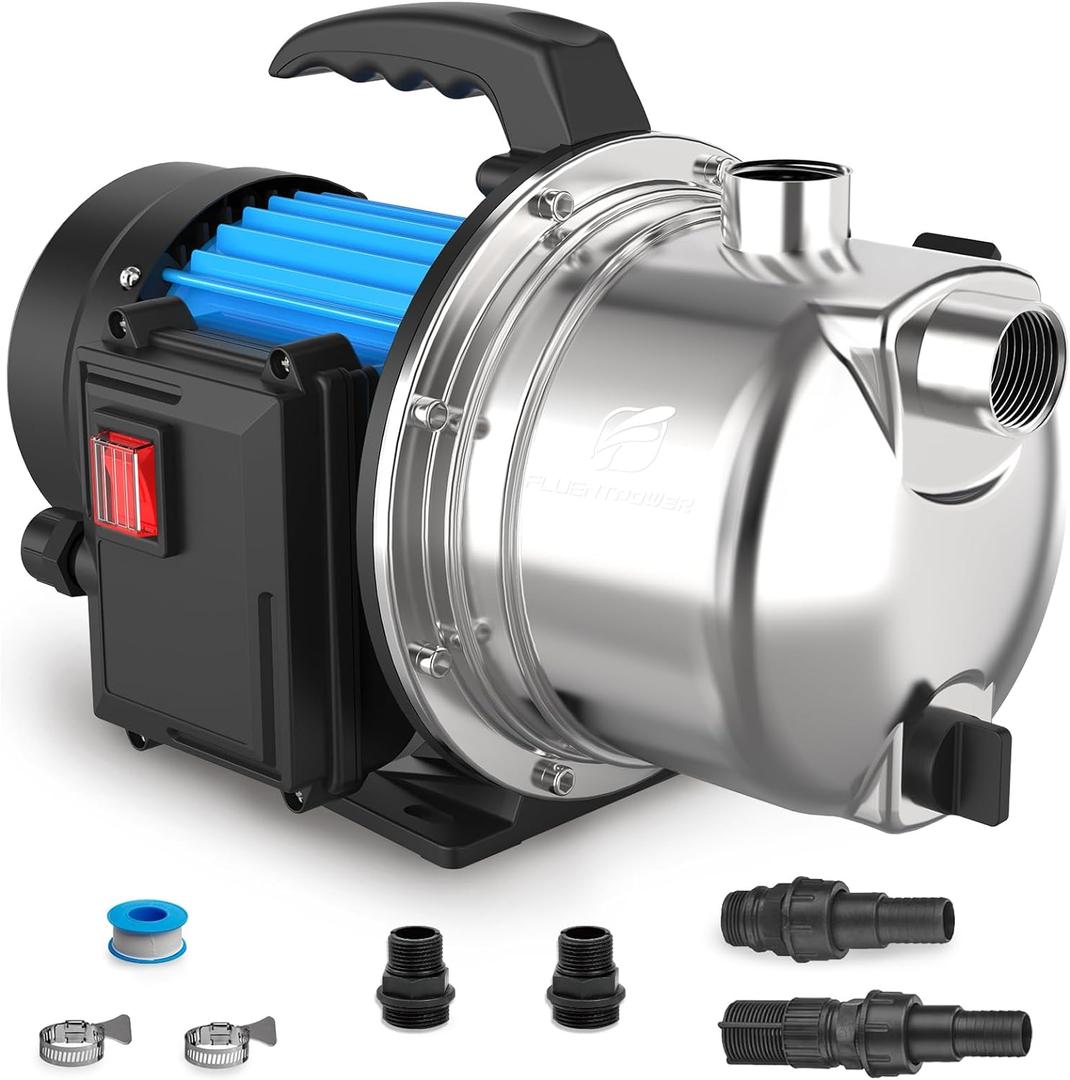 1.5 HP Shallow Well Garden Transfer Pump, 1200 GPH
Stainless Steel Housing, 148-ft Max Head, Booster Jet Pump for Sprinklers, Carry Handle and Thermal Overload Protection