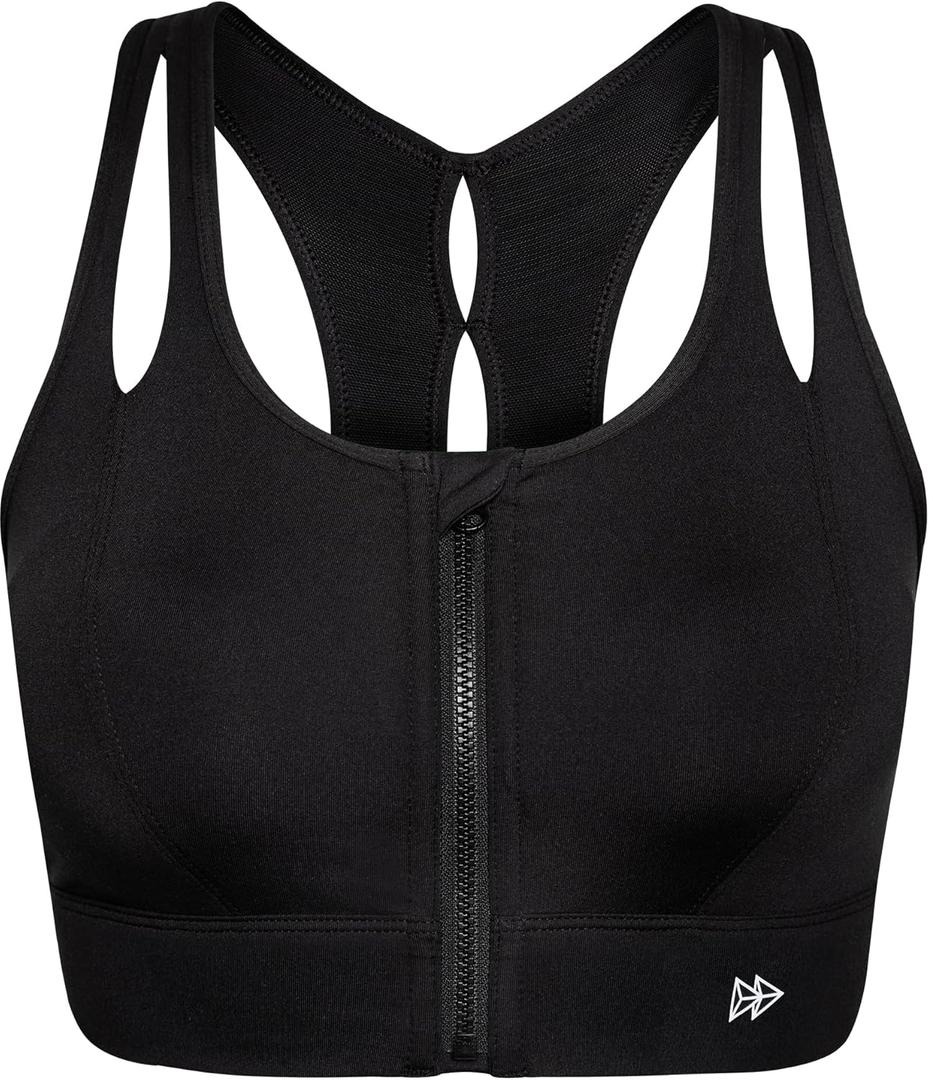 Yvette Sports Bras for Women High Impact Support, Front Zipper Running Bra Plus Size, No Bounce with Racerback & Sewn in Pads, Size: XX-Large Plus