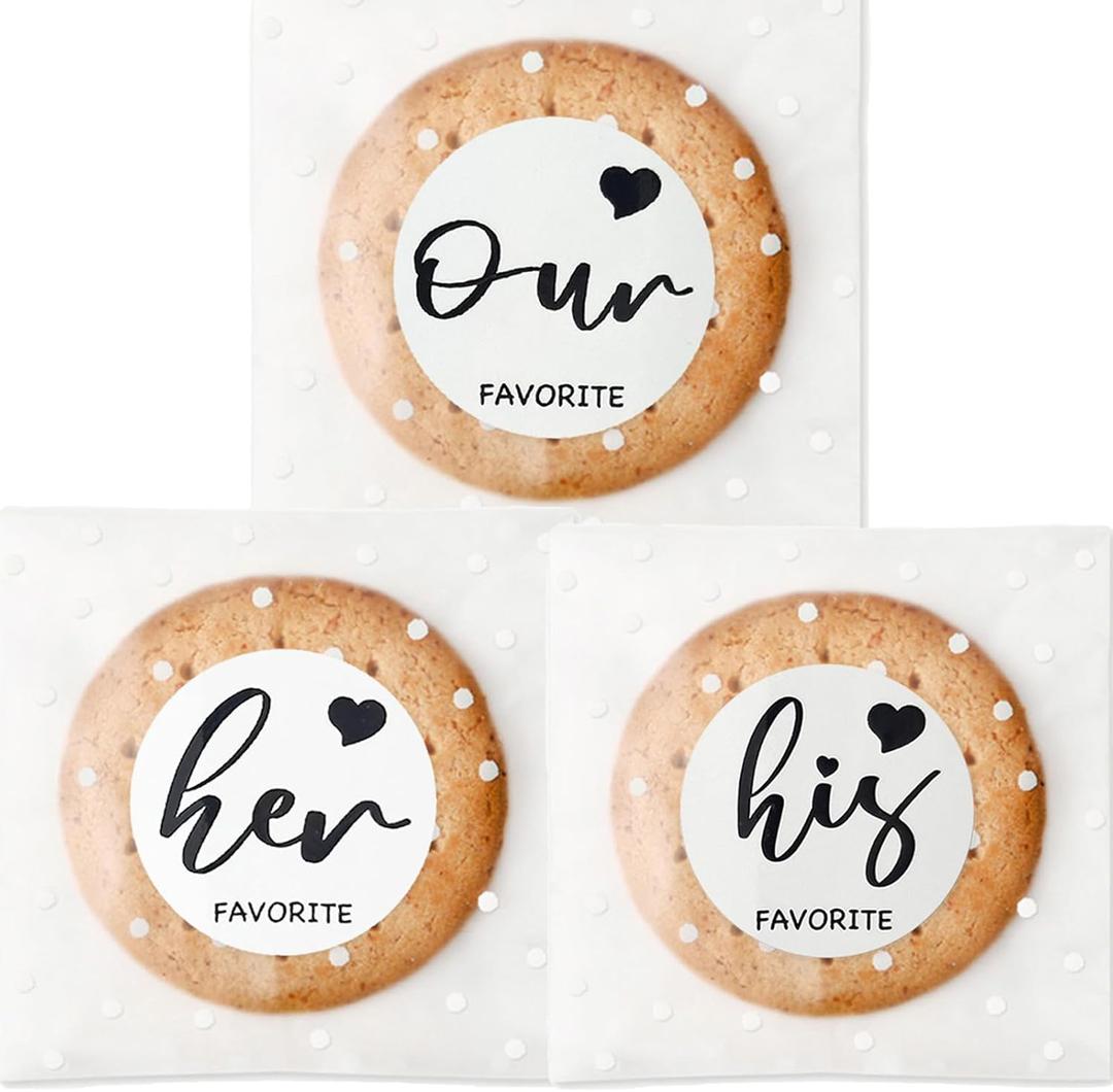 4 x Urnseh Favorite Wedding Candy Favor Stickers, 1.5" Round, Bridal Shower Favor, Adhesive Guest Gift Labels, Wedding Decor (60His+60Her+60Our)