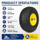 LotFancy 15x6.00-6nhs Lawn Mower Tire, 2 Pack Replacement Riding Mower Front Tire & Wheel, With 3" Centered Hub & 3/4" Bushings, Extra 5/8" Bushings