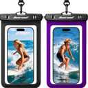 Hiearcool Universal Waterproof Phone Pouch Compatible for iPhone 17 16 15 14 13 Pro Max Plus Up to 8.3", IPX8 Beach Travel Essentials-Black&Purple-2Pack