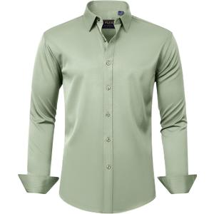 J.VER Men's Dress Shirts Solid Long Sleeve Stretch Wrinkle-Free Formal Shirt Business Casual Button Down Shirts Sage Green Large