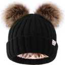 Hat Hut Toddler Beanie Satin Lined Beanie for Baby Winter Hats for Kids Pom Pom Beanie for Boys Girls