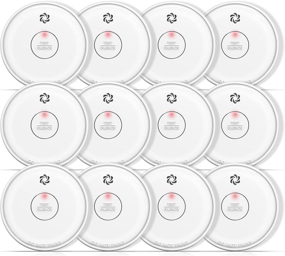 Fire Alarms Smoke Detectors, Smoke Alarm Battery Operated, Fire Alarm with Test Button & Low Battery Signal, Photoelectric Technology Fire Detectors for Bedroom and Home,12 Packs