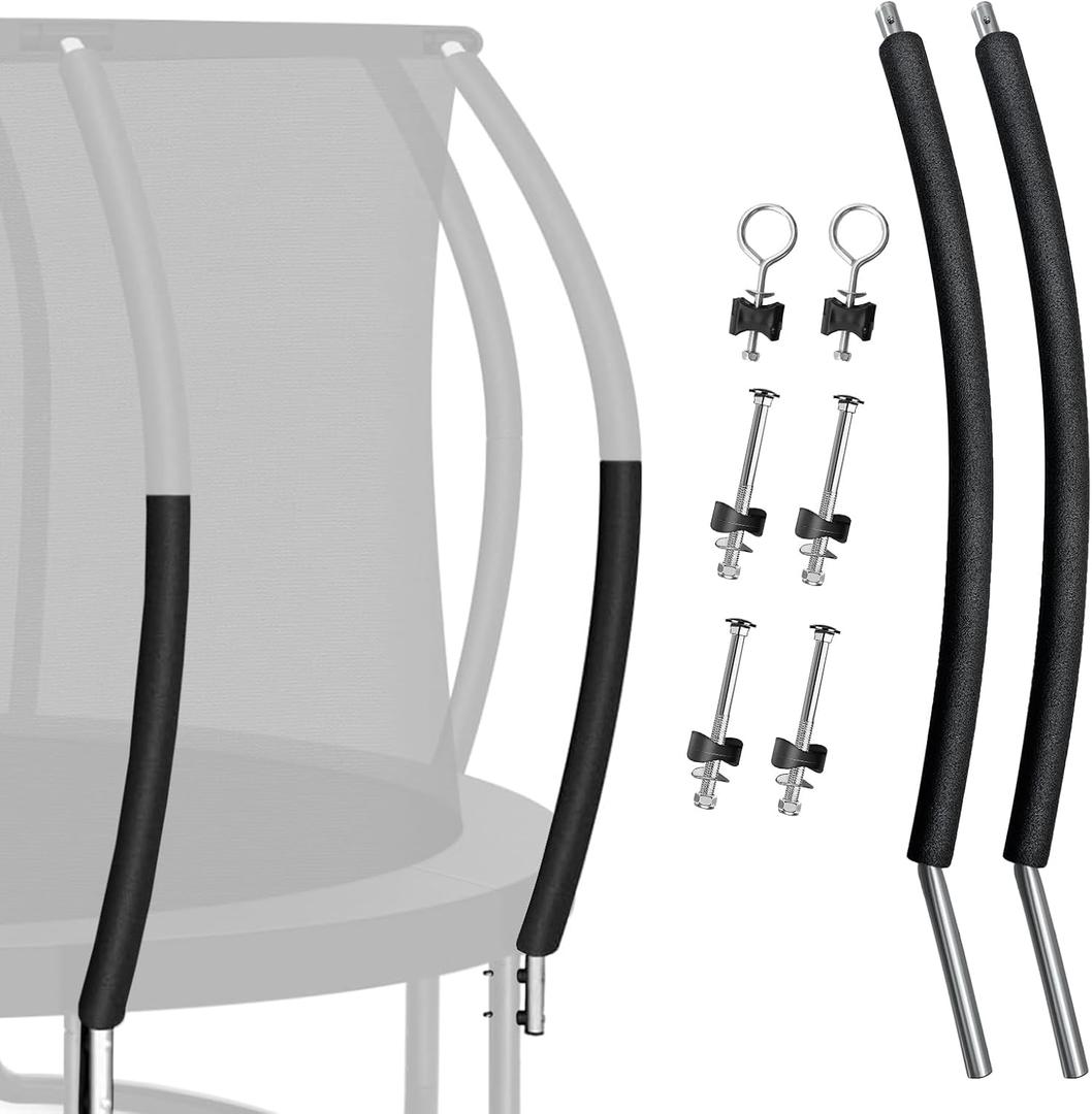 2 Sets Trampoline Curved Lower Enclosure Poles Fit for 12-16FT Trampoline Frame, Lower Net Pole Replacemnet with Foam Cover Padding, Hardwares-2 Style