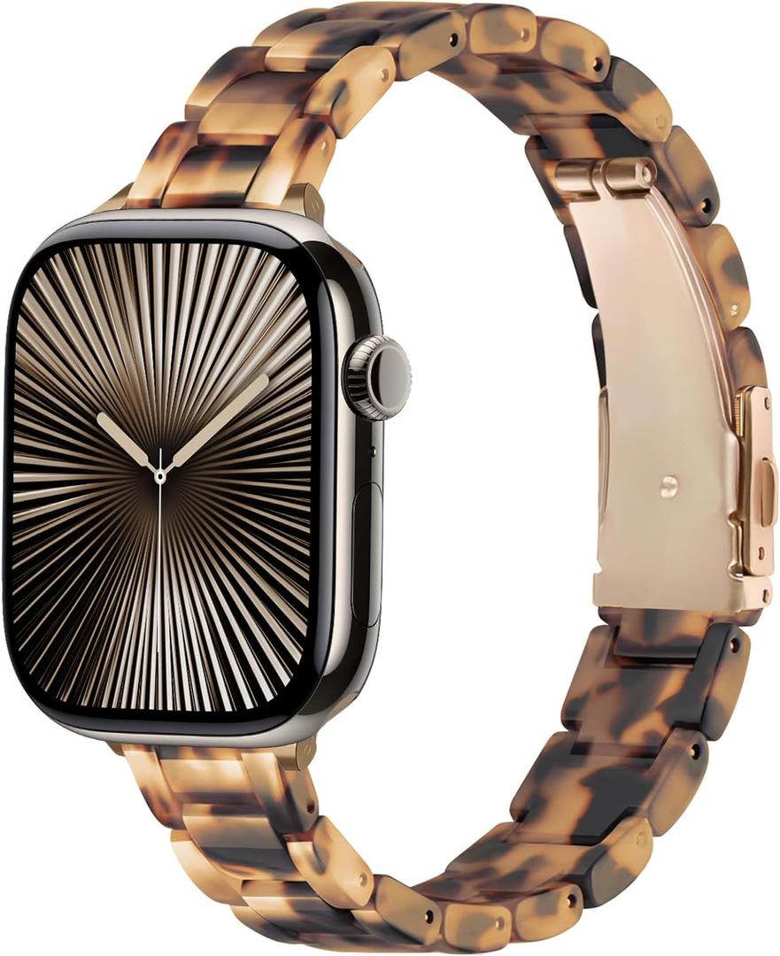 Slim Resin Band Compatible With Apple Watch Band Women 40mm 44mm 41mm 45mm 38mm 42mm 46mm, 14mm Thin Lightweight Bracelet Dressy Wristband For iWatch Band Women Series 11 10 SE SE 2 SE3 9 8 7 6 5 4 3 (Cow pattern)