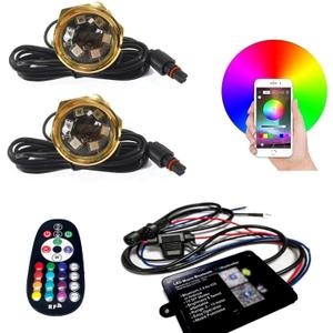 2PC RGB 1/2'' NPT Underwater Boat Drain Plug Light with APP IR Remote Control,Music Fuction Marine Boat Light Decoration Navigation Courtesy Light,No Wiring Required No Holes to Drill