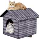 Outdoor Cat House Cat House for Outdoor and Indoor Use - Waterproof Shelter for Cats, Dogs, and Feral Animals (Grey Wood Color, Large)