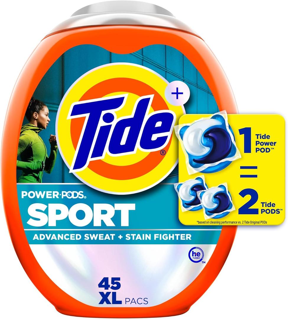 Tide Power Pods Sport Laundry Detergent Pacs, 45 Count, Advanced Sweat + Stain Fighter