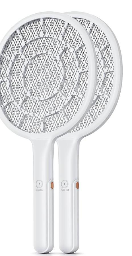 Electric Fly Swatter, Bug Zapper, Mosquito Zapper Racket | Gold Zone Voltage, Densest 3 mm Mesh, Apple-Like Weight - AA Battery Powered (not incl.) - Indoor & Outdoor, Pro Swat Tips, 2 Packs