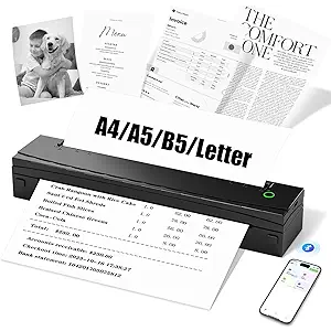 NDYIN Portable Printers Wireless for Travel, N80 Wireless Thermal Printer Bluetooth Inkless Printer Support 8.5" X 11" US Letter & A4, Compatible with iOS, Android, Laptop
