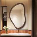 24" x 36" Dark Walnut-Colored Asymmetrical Wood Bathroom Mirror, Irregular Wall Mirror, Farmhouse Vanity Mirror for Bedroom, Living Room, Entryway, Rustproof, Shatterproof, Horizontal/Vertical