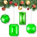 4 Pack Jewel Ornaments 3.9"- 6.2" Acrylic Rectangle Jewel Hanging Decors Christmas Tree Hanging Ornaments Glitter Xmas Rectangle Gemstones for Wedding Holiday Party Decor(Green)