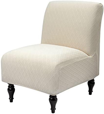 Iauddy Armless Accent Slipper Chair Cover Slipcover,Stretch Spandex Removable Jacquard Non-Slip Silp Cover for Accent Chair Without Arms Furniture Protector for Living Dining Room