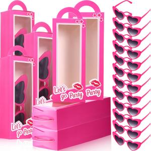 12 Set Pink Doll Gift Boxes Include 12 Party Favor Goodie Box 12 Sunglasses Bachelorette Candy container for Birthday Party Supplies (Heart)