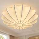 Japanese Silk Flush Mount Ceiling Light Mid Century Fabric Hanging Lantern Ceiling Light Modern White Overhead Light for Entrance Living Room Bedroom