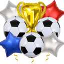 2 x 4D Soccer Party Balloons, Championship Trophy Balloon, First Prize Soccer Party Decorations, World Cup Sport Theme Birthday Party Balloons (Red Blue White), 8.8 inches x 9.7 inches x 0.6 inches