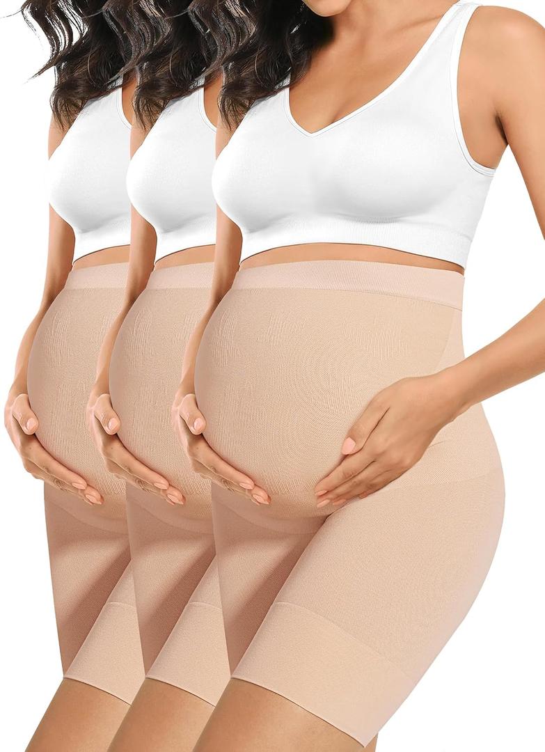 Peauty Maternity Shapewear Baby Shower Dress Maternity Clothes Pregnancy Shapewear for Dresses Pregnancy Shorts Underwear Under Bump (Nude+Nude+Nude L)