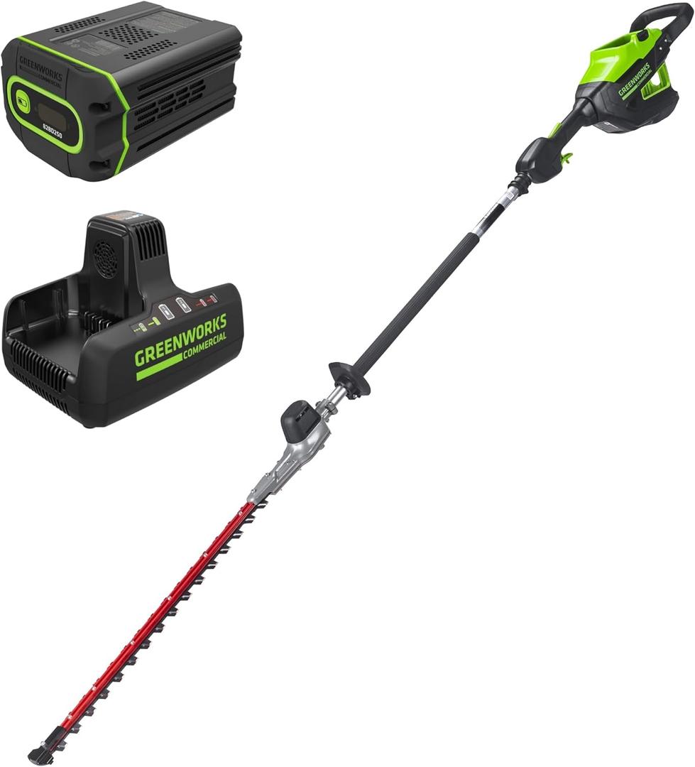 Greenworks 82V 24" Brushless Cordless Fixed Mid Pole Hedge Trimmer, 2.5Ah Battery and Dual Port Rapid Charger (Great for Landscapers and Professionals)