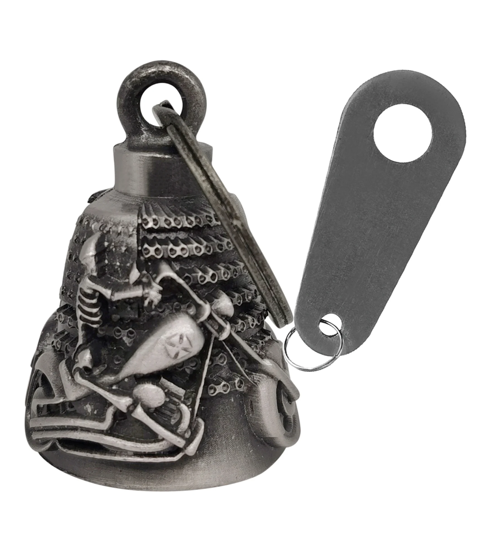 Motorcycle Biker Bell W/ Motorcycle Bell Hanger, Motorcycle Accessories or Key Chain for Luck, Silver