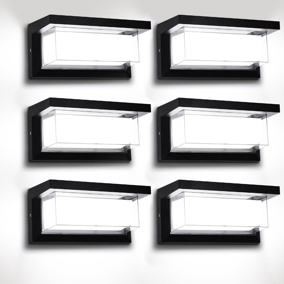 18W Outdoor Porch Lights 6000K 1800LM Rustproof Modern LED Wall Light IP65 Waterproof Aluminum Exterior Patio Lighting Easy to Install for Backyard Patio (6 Pack)