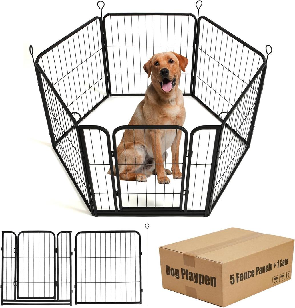 Dog Playpen,24 in(H) Pet Fence Outdoor for Rv Camping,Garden Fence Small Animal Barrie for Yard,11Ft Black Metal Temporary Fencing
