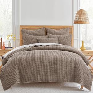 Levtex Home Mills Waffle Full/Queen Quilt Set (88x92in) with 2 Pillow Shams (26x20in) - Cocoa - Cotton Waffle Full/Queen Size Quilt Bedding Set - Lightweight, Soft, Pre-Washed