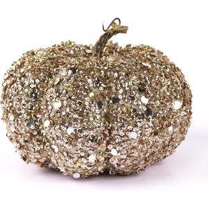 DomeStar Artificial Glitter Pumpkin, Gold Faux Pumpkin Harvest Table Centerpiece for Fall, Halloween & Thanksgiving Decorations (Color 1)